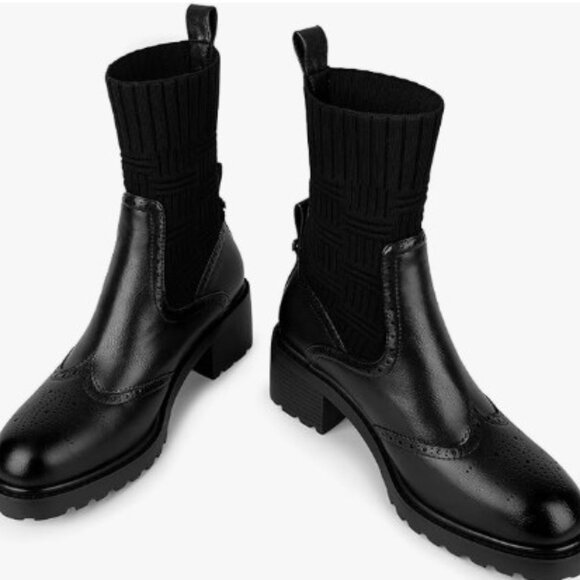 ISNOM Black Chelsea Boots for Women Sock Boots  7.5US - Picture 1 of 6